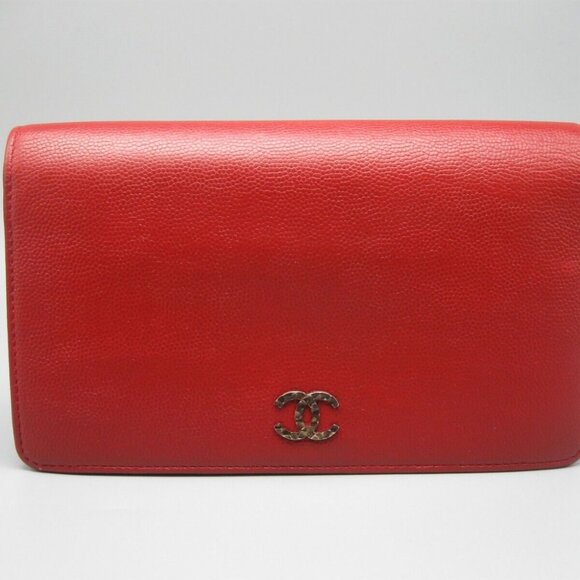 Vintage Chanel Red Caviar Leather Long Bag Wallet - Picture 2 of 16
